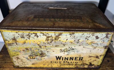 winner tobacco 1910 Antique Winner Cut Plug Snoke & Chew Lunch Box Pail Tobacco Tin J  Wright Co