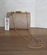 Olga Berg Gabby Gold Rhinestone Clutch Shoulder Bag Purse w/ Chain Tags READ