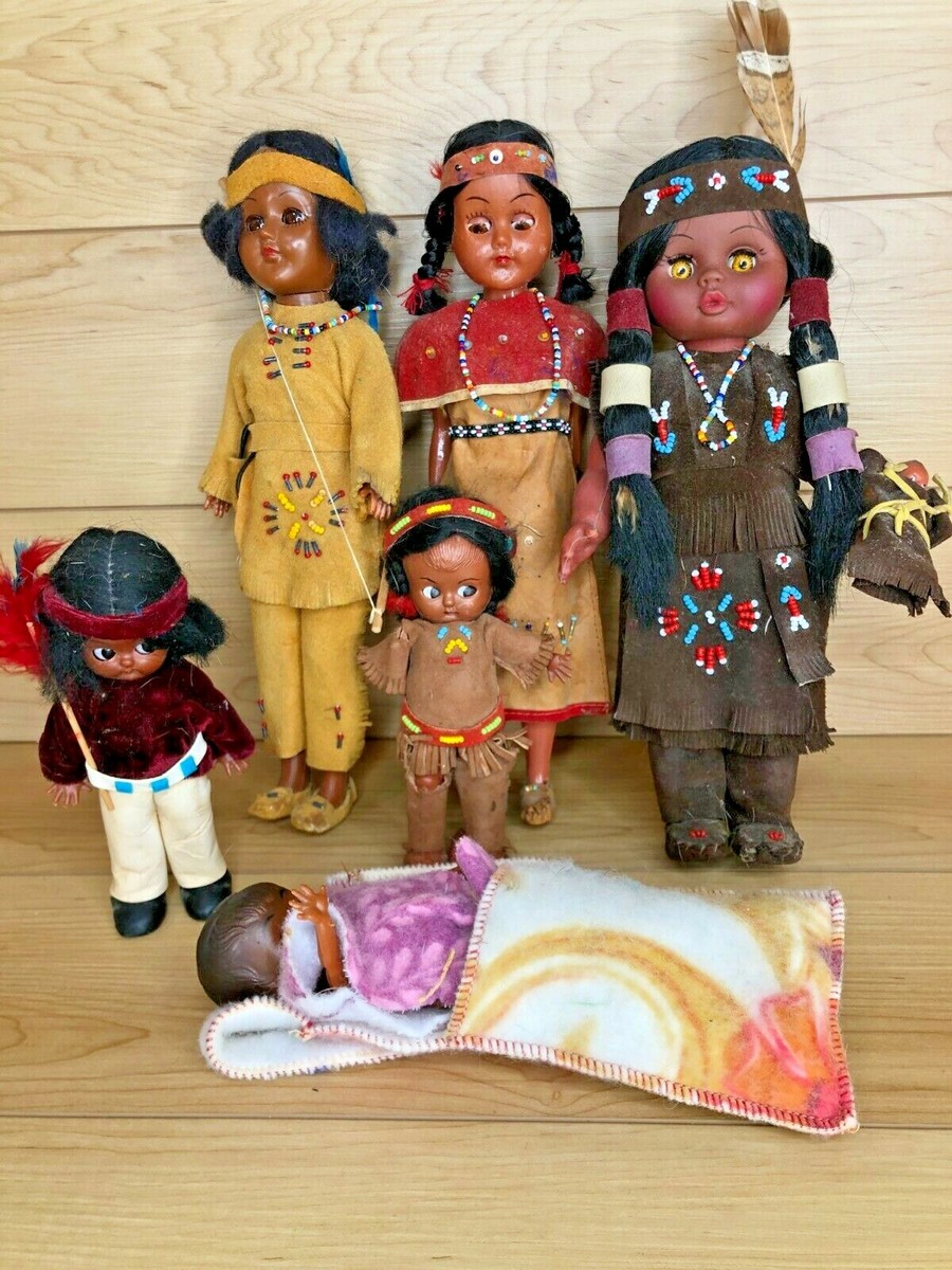 Vintage Carlson Souvenir Lot Of 6 Native American Indian Dolls