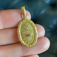 1CT Lab Created Ruby Vintage Augis-love Heart Pendant 14K Yellow Gold Finish