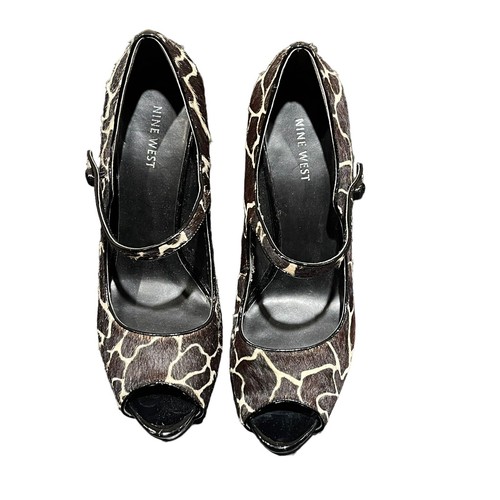 Nine West Luminous Calf Leather Faux Fur Giraffe Print Peep Toe Stilettos 9.5M - Picture 2 of 12