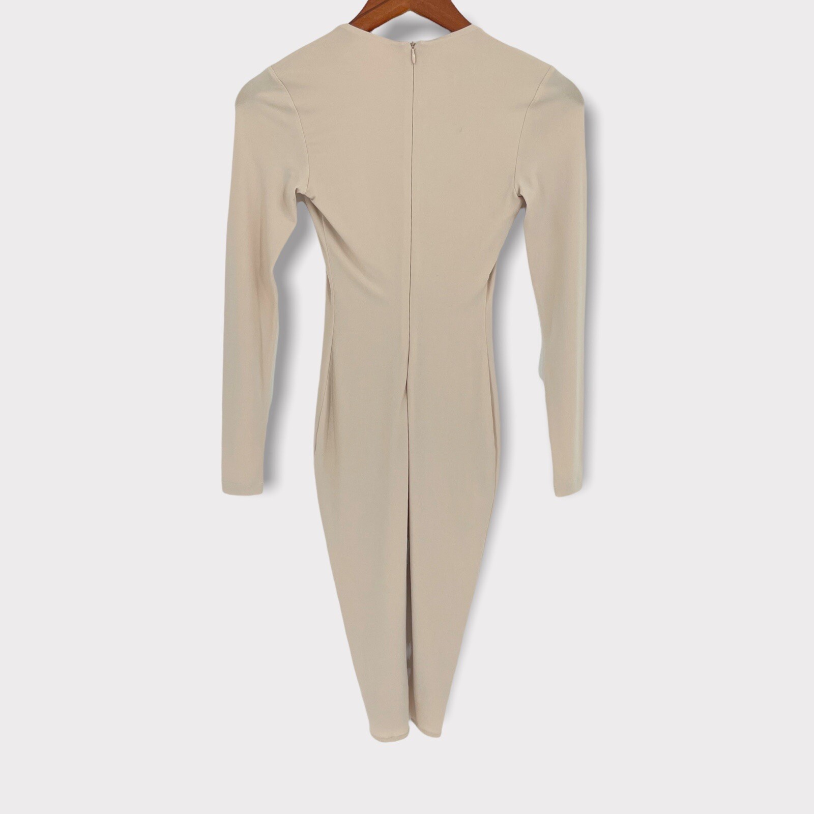 Nookie Ti Amo Nude Deep V Lace Up Bodycon Midi Dress Size 8