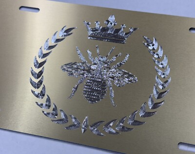 Engraved Queen Bee Car Tag Diamond Etched Gold Metal Front License Plate Gift