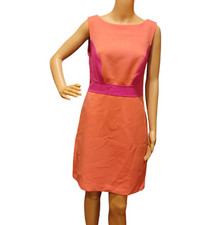 Size 8 Ann Taylor LOFT Colorblock  Hot Pink & Coral Retro  Sheath Dress T11