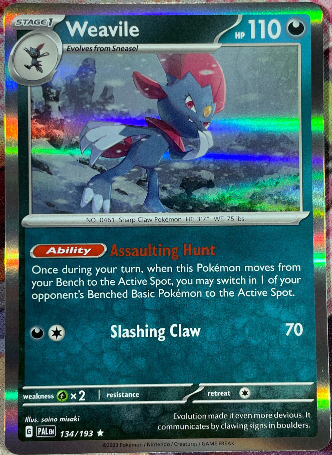 Weavile Holo Rare - 134/193 - Paldea Evolved Pokemon 2023