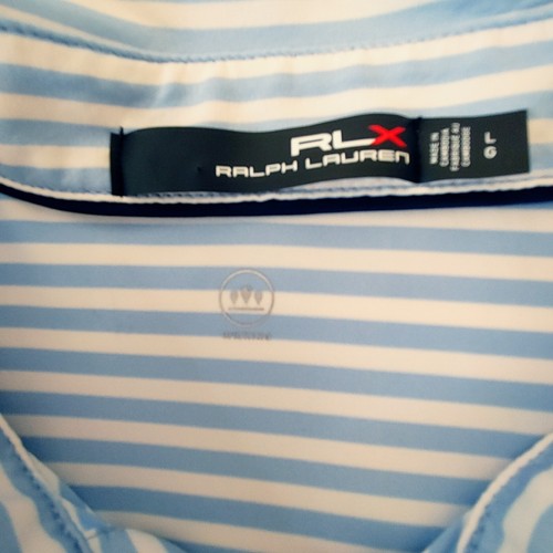 RLX Ralph Lauren Golf Polo shirt Blue White Striped Short Sleeve Large Men - Picture 5 of 13