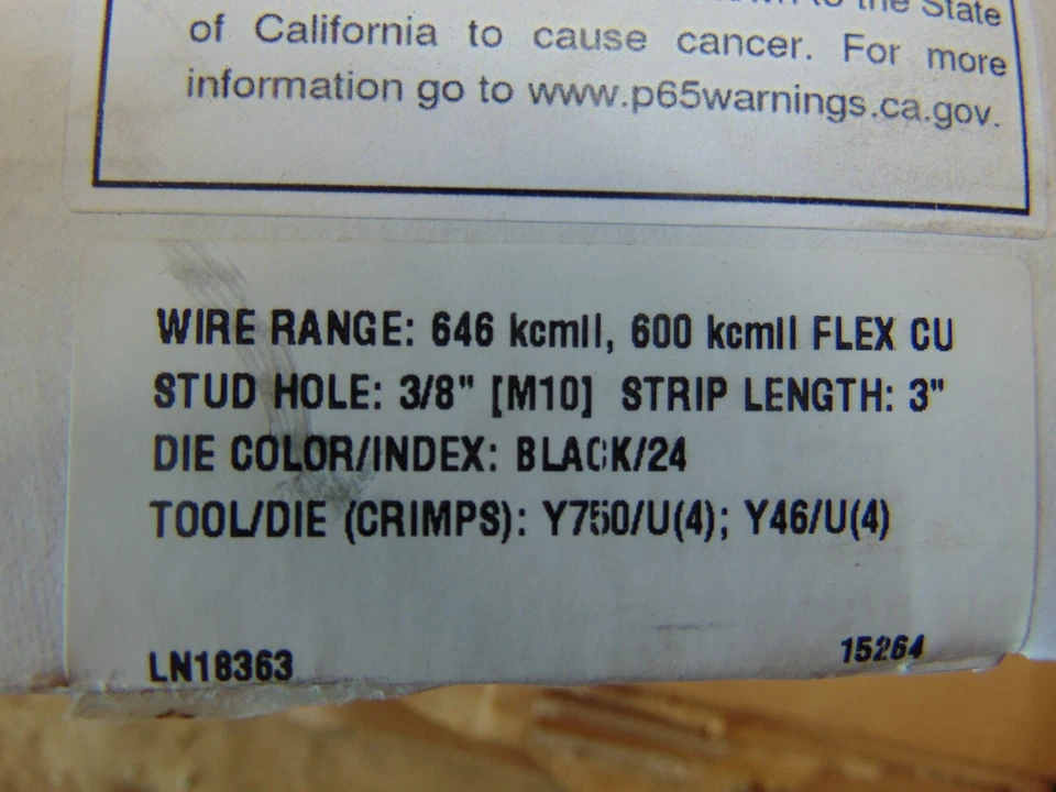 (6) Burndy Two Hole Hylug Copper Compression Lug 600 kcmll Black Die 24 Box of 6 - Image 4 of 4