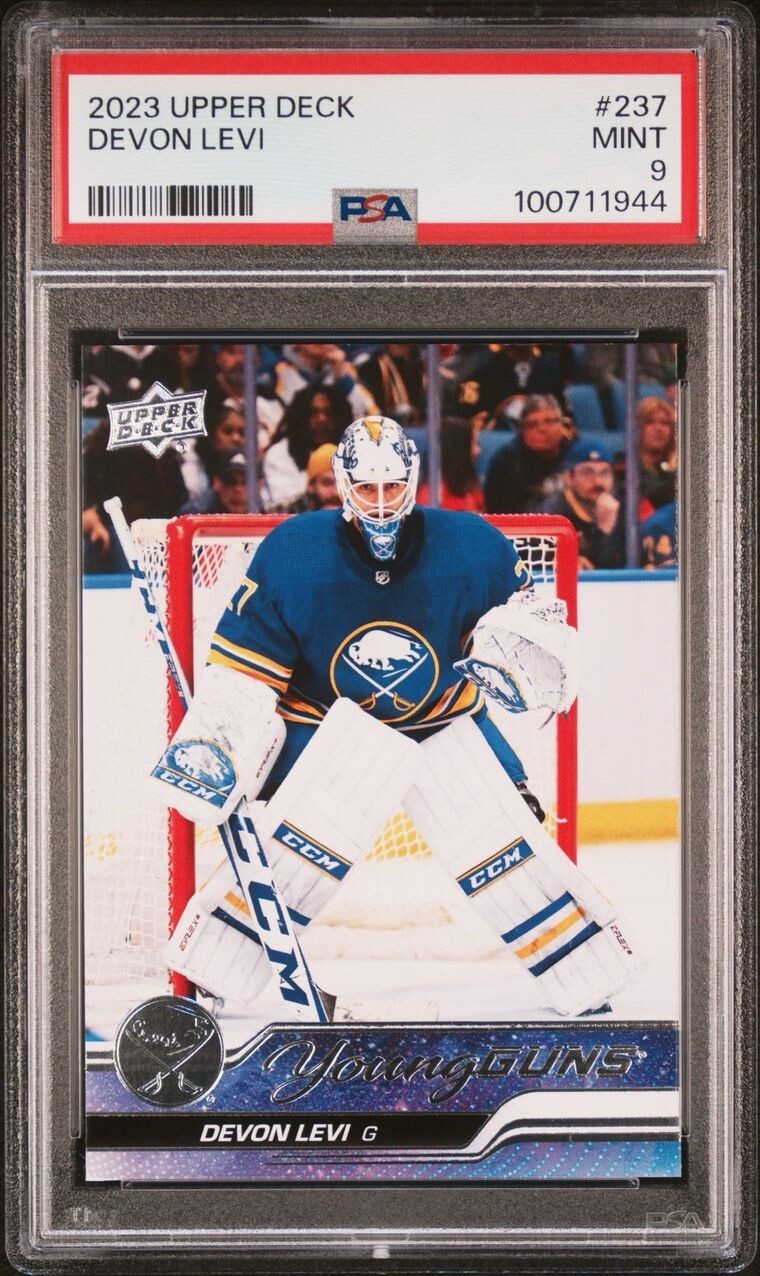 2023-24 Upper Deck Young Guns #237 DEVON LEVI Buffalo Sabres Mint RC PSA 9