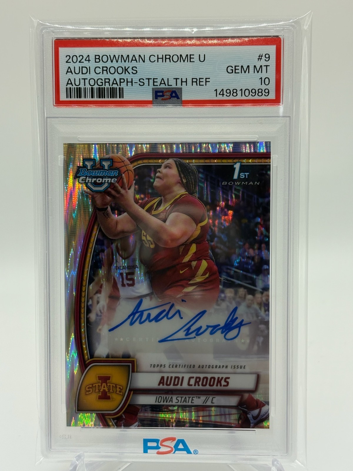 Audi Crooks 2024-25 Bowman University Chrome #9 1st Bowman Stealth Auto PSA 10