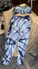 New Victorias Secret pink active set sports bra Leggings Blue Tie Dye L XL NWT