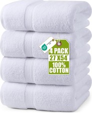 4 Pack Premium Bath Towels Set, 27 by 54 Inches, 100 Ring Spun Cotton 600GSM,