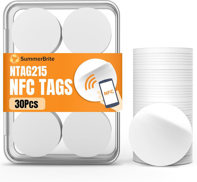 30 Pcs NFC Tags NTAG215 Blank NFC Cards Stickers, Rewritable Programmable NFC