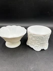 Vintage White Milk Covered Trinket Glass. And Embroidered Vase. ML