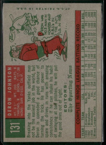1959 Topps #131 Deron Johnson VG/VG-EX - Picture 2 of 2