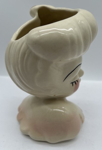 Vtg Retro MCM Glamour Girl Lady Head Vase Pink Dress Gold Lips 6 3/8” Marked Z3 - Picture 4 of 8