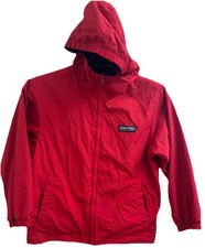 LANDS  END Kids S 7-8 Hooded Windbreaker Waterproof Jacket Reversible Red Navy