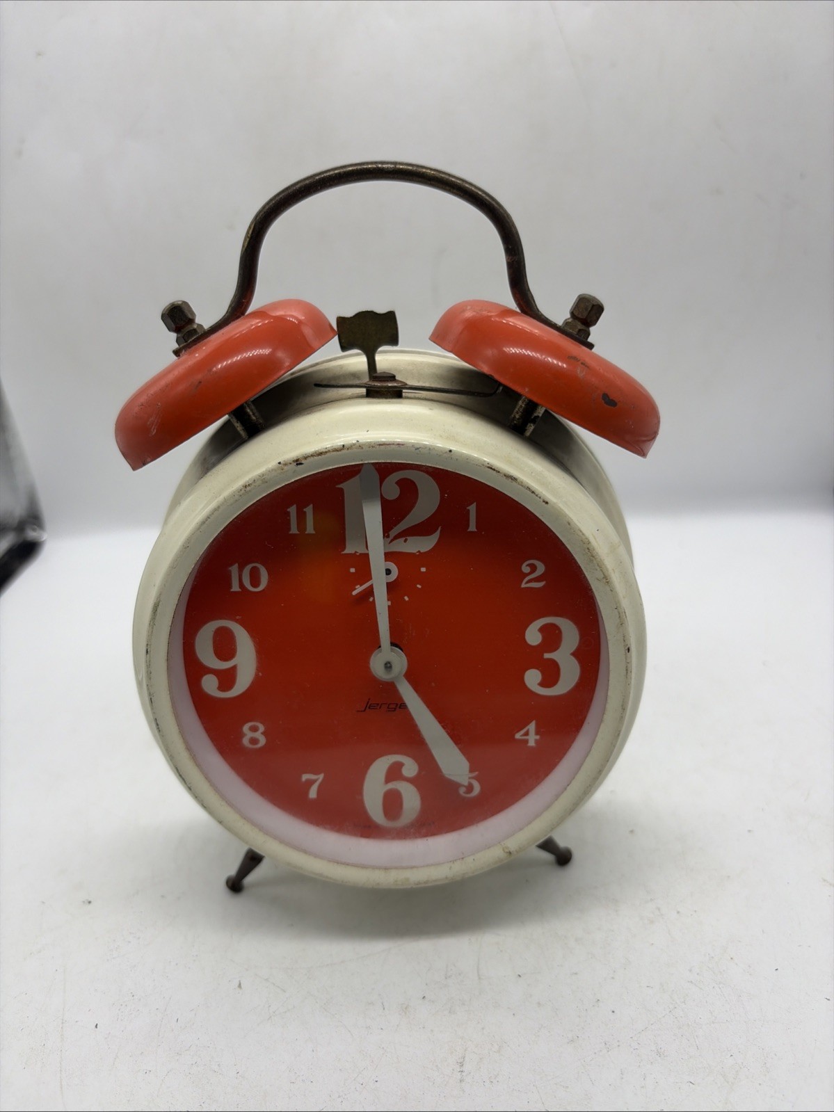 JERGER Double Bell Mechanical Table Alarm Clock Made In Germany 1970's RARE