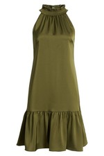 Vince Camuto Womens Ruffle Hem Satin A-Line Dress 6 Olive - NWT