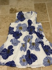 Nine West Wms Sz Lrg Blue Floral Button Front Ruffle Hem Lined Relaxed Fit Dress