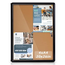 Enclosed Bulletin Board Cork Board 26x20 in, Lockable Wall Display Case with ...