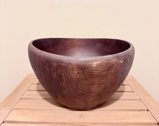Vtg Large Hand-Carved Solid Wood Bowl - 11" Diameter Primitive Country Americana