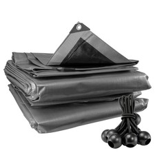 Silver XL-Grade Tarpaulin with 10 x 6in Bungee Balls (Black) Reinforced Eyelets
