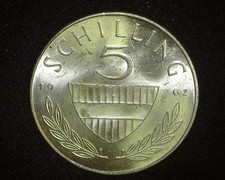 AUSTRIA 1962 5 SCHILLING .107 ASW KM2889 SILVER CHOICE UNCIRCULATED ~E44