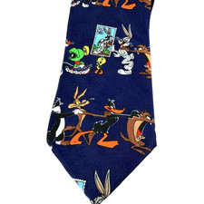 Vintage Looney Toons Neck Tie Mens One Size Black Stamp Collection USPS 90s USA