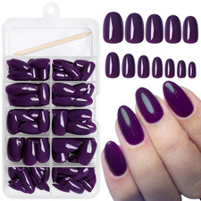 Oval Press on Nails Short Fake Nails, 240pcs Deep Purple Nails Press on Almond F