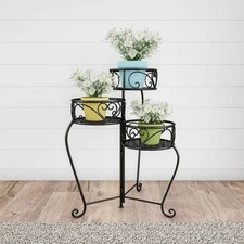 Plant Stand 3-Tier Indoor or Outdoor Metal Home and Garden Display, Black