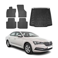 Fußmatten & Kofferraumwanne Set für Skoda Superb 2015-2024 Gummi TPE Schwarz 5x