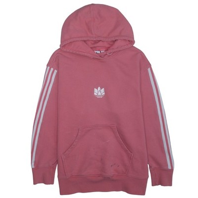 Adidas Damen rosa Kapuzenpullover Hoodie UK 12 Baumwolle Logo 3-Streifen