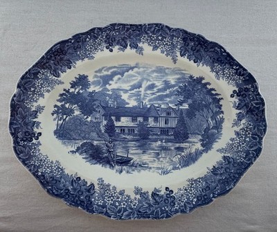J&G Meakin Romantic England ''Ightham Mote'' blau & weiß ovale Platte