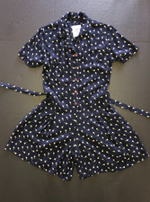 Adorable Vintage 90s Floral Blue Romper w/ Waist Tie, Front Buttons Pockets