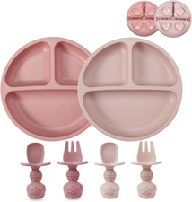 2 Pack Toddler Divided Suction Plates with 2 Spoons 2 Forks for Babies  Silicon