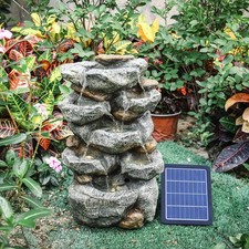 Kaskaden Solarbrunnen LED Gartenbrunnen Wasserspiel für Garten und Terrasse
