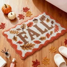 Fall Bath Mat Leaves Rug Burnt Orange Soft Absorbent Microfiber 16x24 Inch