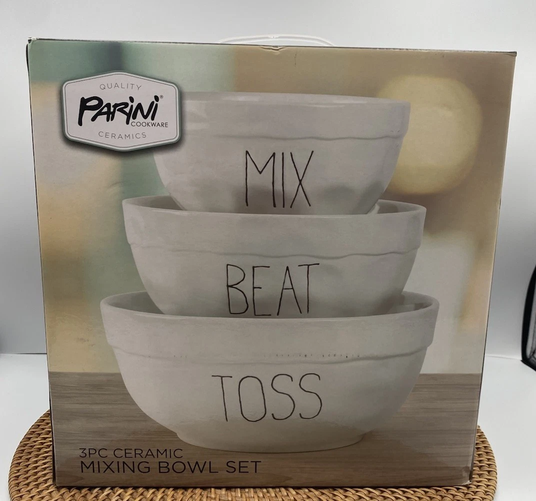Parini 3 Piece Ceramic Mixing Bowl Set (Mix Beat Toss) New In Box