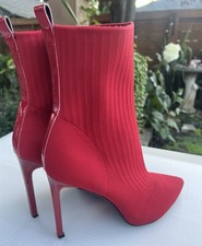 Nine West Teoy Red Knit Sock Booties Size 9.5 Pointed Toe Stiletto Heels Holiday