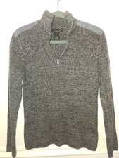Calvin Klein Sweater Pullover Ribbed 1/4 Zip Shoulder Patch Cotton Gray M NWOT