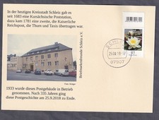 Karte 2018 Schließung Postbankfiliale Schleiz, Stempel vom letzten Öffnungstag