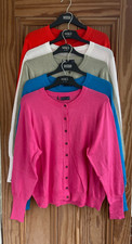 Ex M&S Collection New Crew Neck Button Cardigan Top Pink Blue White Size 6 - 16