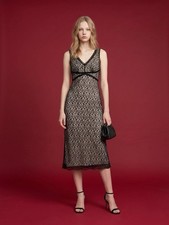 Y2K , vintage, Express Black Lace Midi Dress with Nude Lining - evening, party