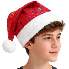 ToRhine Santa Hat Red Christmas Hats with Stamping Colorful Stars White Plush...