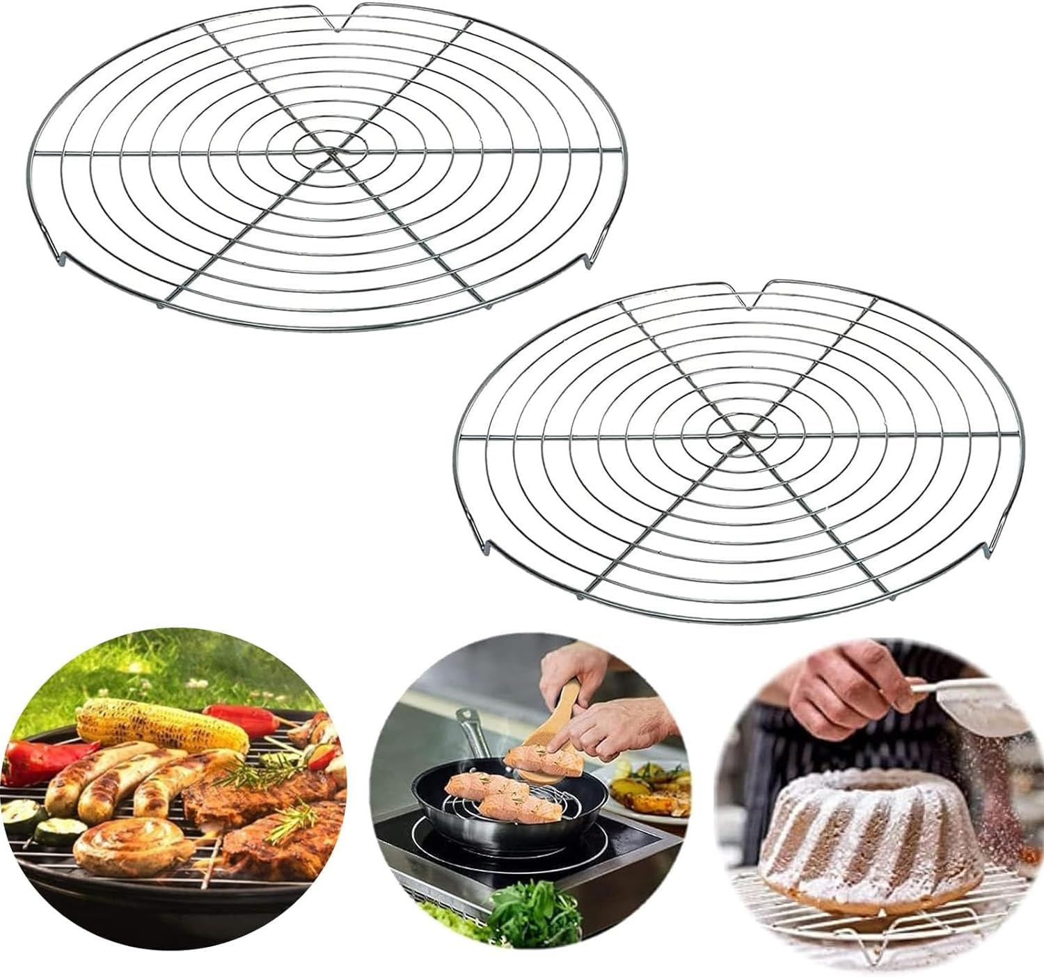 Rund Abkühlgitter Kuchengitter Tortenkühler Braten Backen Grillen 2 Stück 32cm