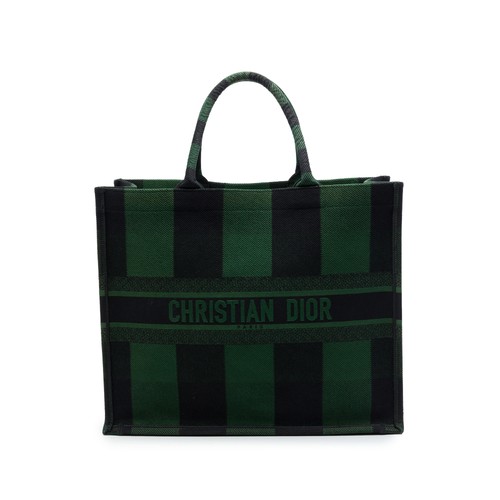 Dior Large Embroidered Canvas Checkered Book Tote Pre-Loved Green