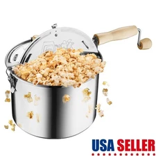 Original Stainless Steel Stove Top Popcorn Popper Kitchen Dining Silver 6 Quart
