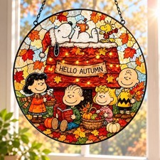 Peanuts Snoopy Hello Autumn Stained Glass Sun...