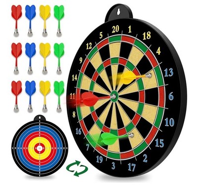 CUKU Magnetic Dart Board Game Set Double Sided Target w/ 12 Safe Magnetic Darts