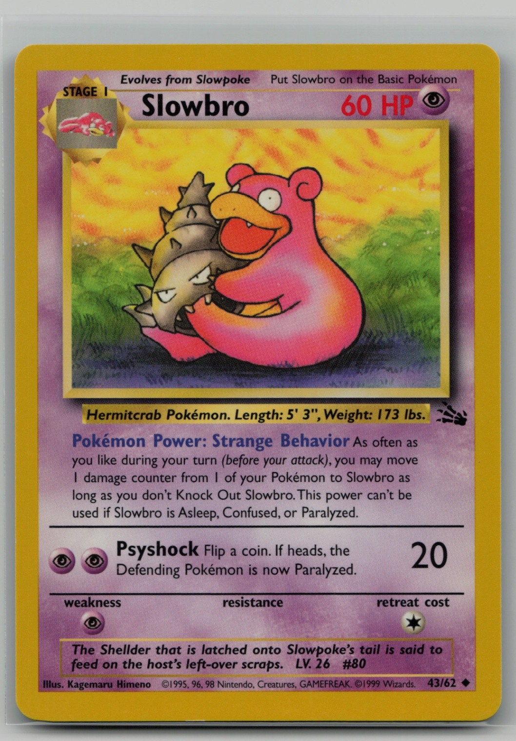 Slowbro Uncommon Fossil 43/62 NM